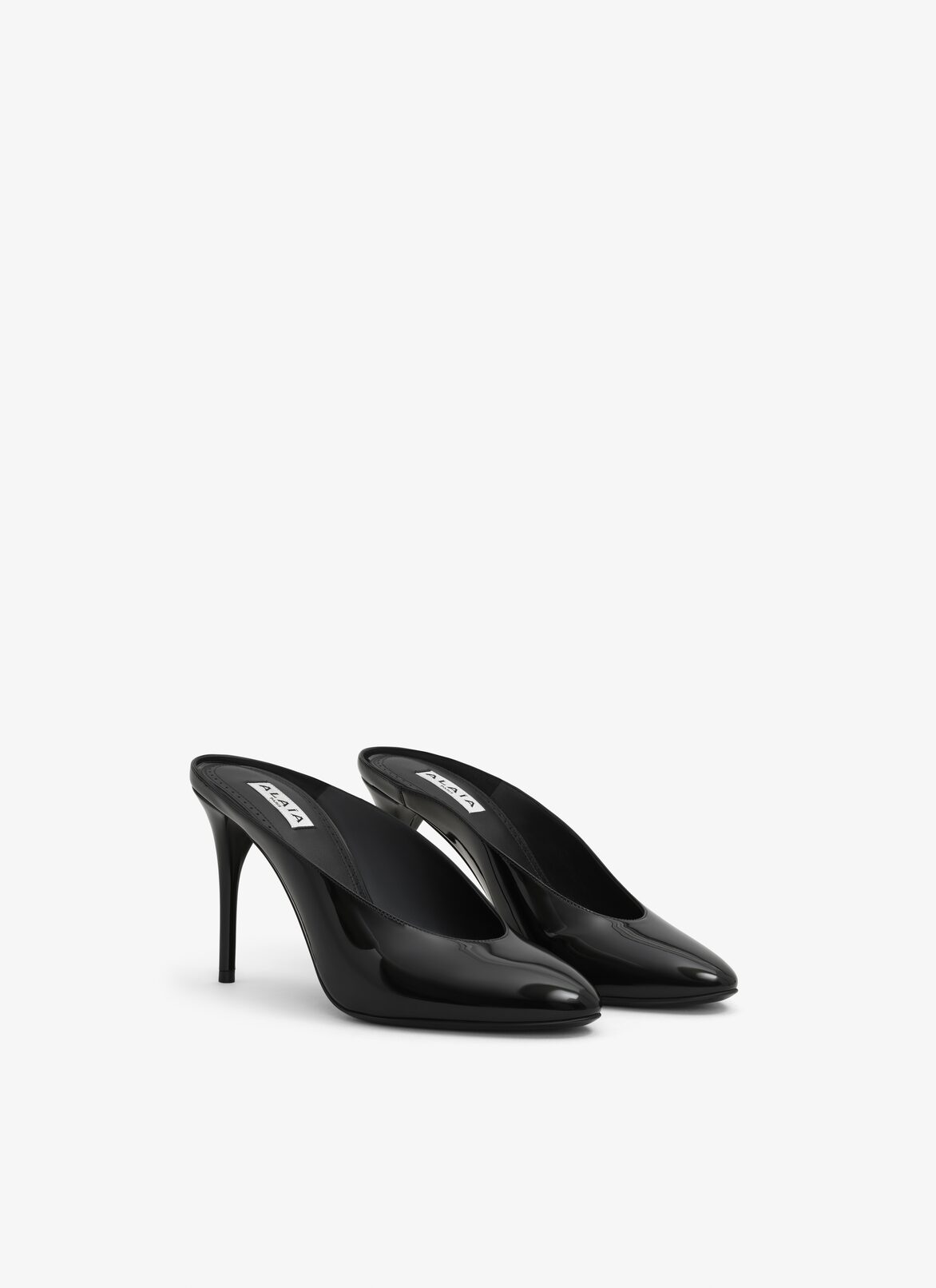 DECOLLETE MULES IN PATENT CALFSKIN ALAÏA BLACK DECOLLETE MULES IN PATENT CALFSKIN